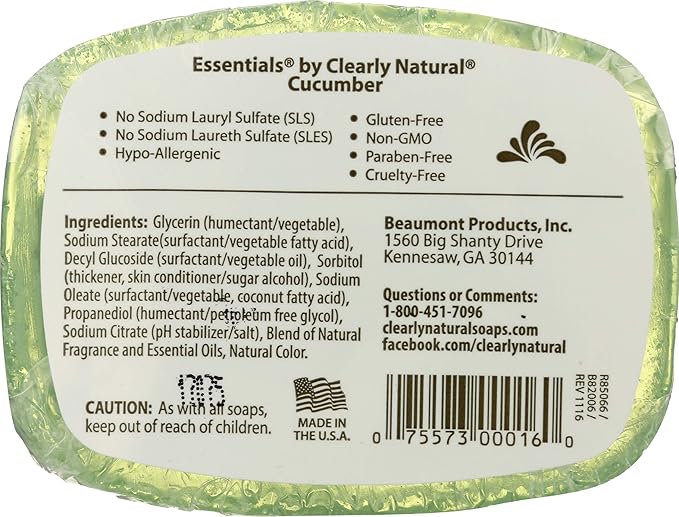 Clearly Natural Glycerine Soap Bar, Cucumber, 4 Ounce