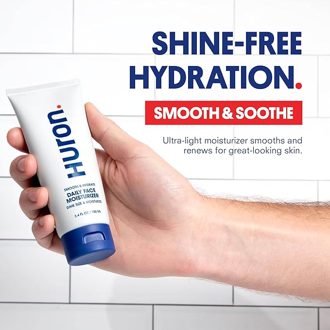 Huron Men’s Face Moisturizer – Lightweight, Soothing, Cooling Face Lotion for All-Day Lasting Hydration – Vegan, Phthalate Free, Sulfate Free, Paraben Free – 3.4 Fl Oz