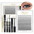 QUEWEL DIY Lash Extensions Kit Lash Clusters 144 Pcs, Cluster Lashes Golden Lashes Tweezers, Eyelash Clusters Bond and Seal Waterproof, Cluster Eyelash Glue Remover(QU-RR-DH-02)