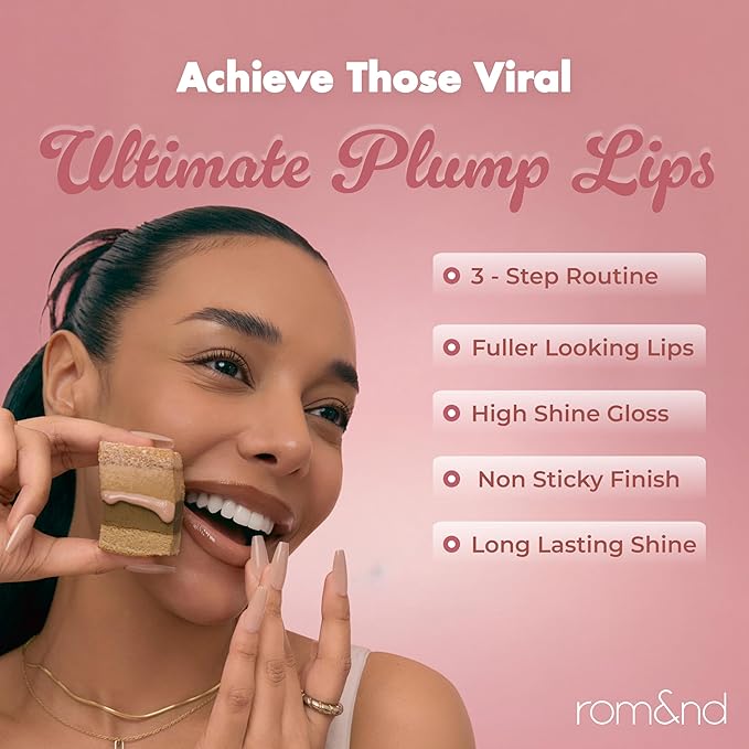 rom&nd Volume Hack Trio Lip Plumping Set - Toffee Nude Edition - 3-Step Liner, Balm & Gloss for Full, High-Shine Pout