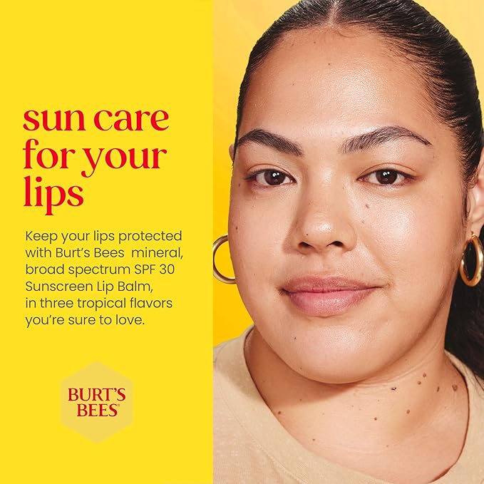 Burt’s Bees SPF 30 Lip Balm, Island Getaway - Coco Loco, Beaches & Cream, Tropic Like It's Hot, Water-Resistant Sun Care, Natural Origin Lip Treatment, 3 Tubes, 0.15 oz (Pack of 12)