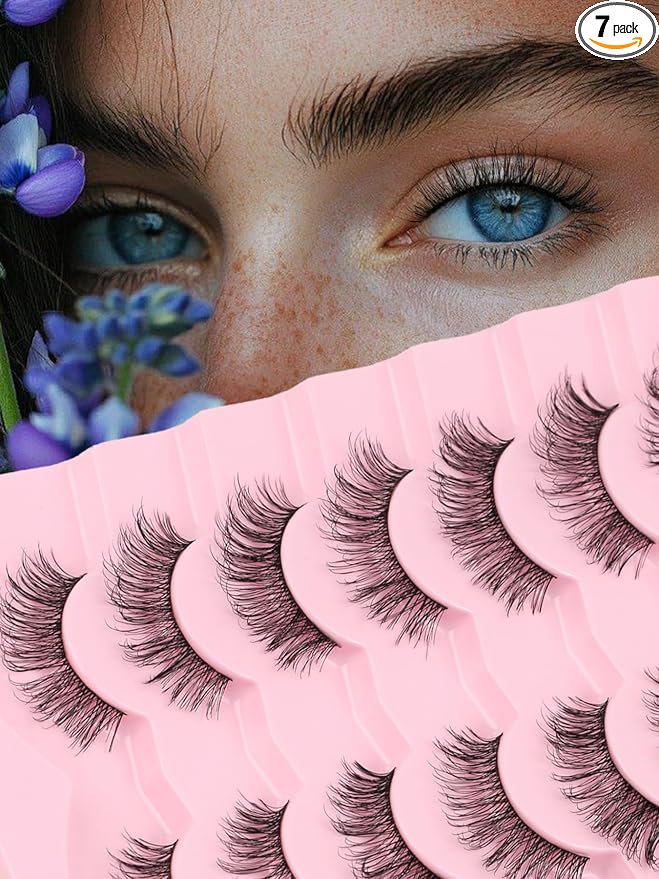 Natural Lashes Fake Eyelashes Pack C Curl Strip Lashes 13MM False Eyelashes Natural Looking 3D Volume Lash thin Band Eyelash Pack 7 Pair Siligli