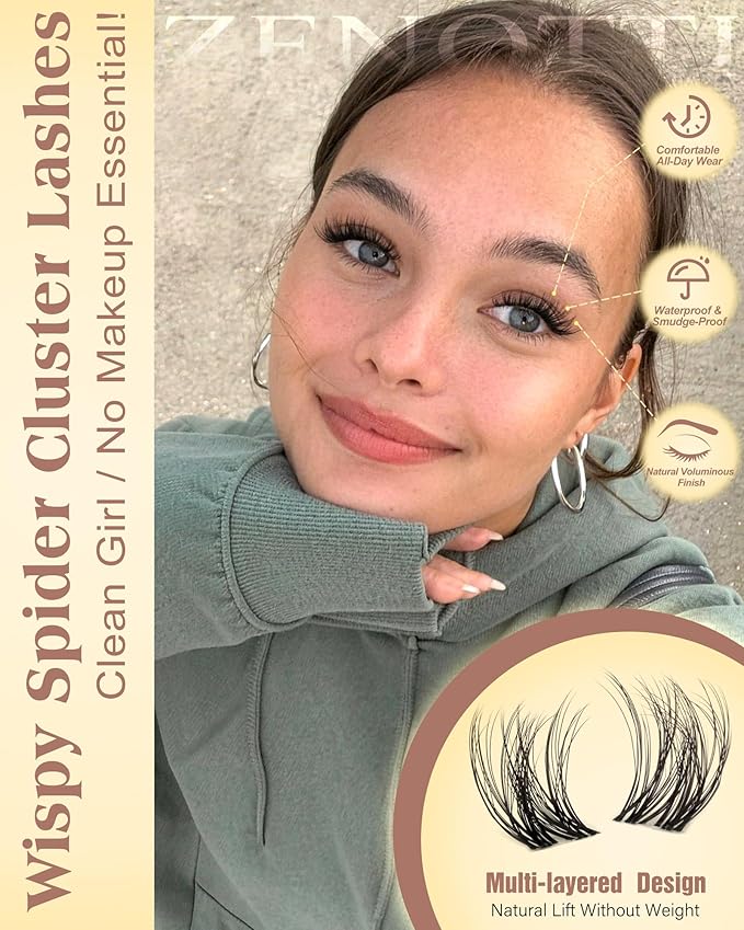 Spider Lash Clusters Wispy Eyelash Clusters Natural Breeze Lashes Cluster Venus Cluster Eyelash Extensions D Curly Cosplay Individual Lashes with Invisible Band DIY at Home 8-16mm by zenotti