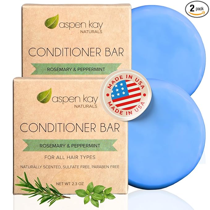Peppermint & Rosemary Natural Hair Conditioner Bar, Organic, Vegan, Volumizing, Hydrating Argan Oil Conditioner for Curly or Straight Hair, Paraben & Sulfate Free, Made in USA - 2.3 oz.