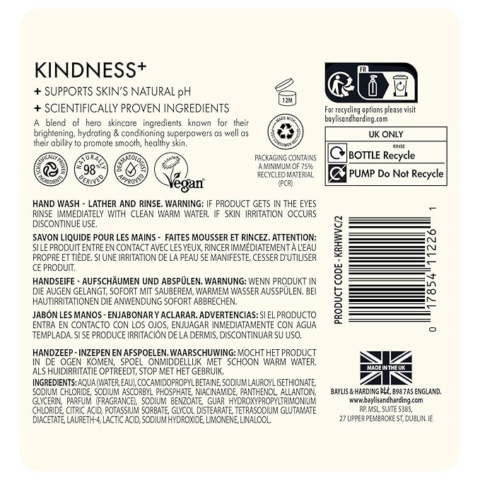 Baylis & Harding Kindness + Vitamin C & Niacinamide, Orange & Mango Fragrance, 16.9 fl. oz Cleanse & Glow Hand Soap (Pack of 3) - Biodegradable Formula - Vegan Friendly