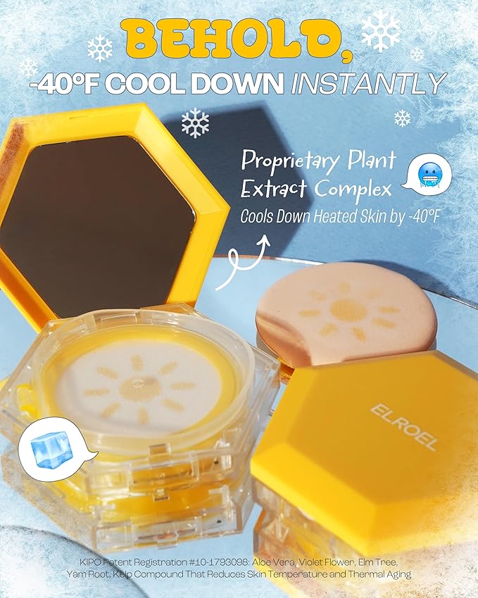 ELROEL Pang Pang Sun Cushion Plus - Korean Hypoallergenic & Lightweight Sunscreen with Puff Sponge - Broad Spectrum SPF50+ PA++++ (0.53 oz)