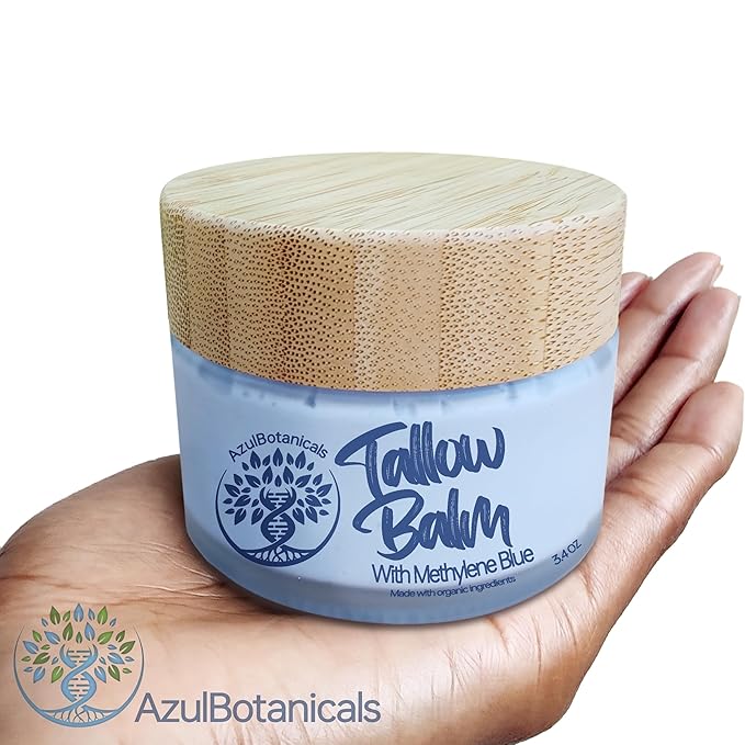 Methylene Blue Infused Whipped Grass Fed Beef Tallow Balm, Anti-Aging, Moisturizer, Stretchmarks, Rosacea, Psoriasis, Eczema, Acne, All skin types, (3.4 oz)