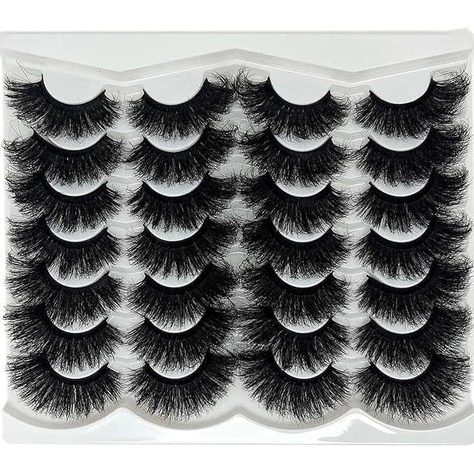 Fluffy Lashes Mink Dramatic Cat Eye Big Lashes Pack, 25mm Thick Lash Strips Fake Eyelashes Strips, 20mm Long Fluffy False Eyelashes