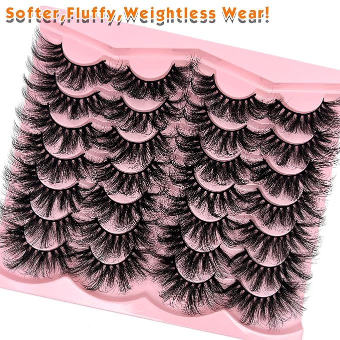 loladook 25 mm Lashes Mink Wispy 3D Big Long Dramatic Lashes Pack D Curl 25mm Eyelashes Strip Thick Faux Mink Eyelashes