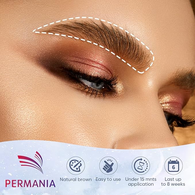 PERMANIA Brow Lamination with Brown Color Kit, Lash Lift & Eyebrow 4 IN 1 Brown Coloring Make Eyelash Perm Voluminous and Curl for Salon & Home Lasts up to 6 Weeks (Brown)