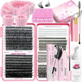 DNSGOOR DIY Lash Extension Kit 727Pcs Lashes Clusters with Bottom Lashes Lash Bond and Seal Glue Remover Lash Shampoo Cleansing Brush Headband Wristband Tweezers Eyelash Brush Applicator
