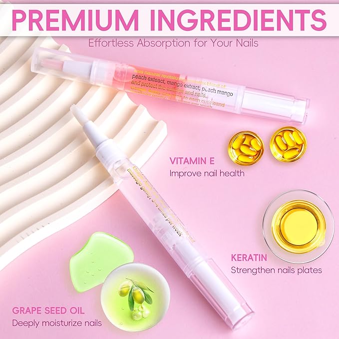 2PCS Cuticle Oil Pen for Nails,Nail Oil Pen for Nail Care,Cuticle Oil for Nails with Nail File,Nail Oil Cuticle Prevent Dry Cracking and Hangnails,Deep Nourishment(Rose & Jasmine Flavor)