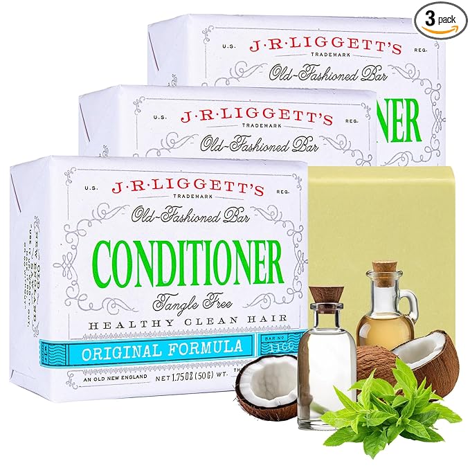 J·R·LIGGETT'S Conditioner Bar - Original Formula, All Natural Hair Conditioner with Coconut Oil & Cocoa Butter - Sulfate Free, GMO Free, Plant-Based Ingredients for Soft & Smooth Hair, 1.75oz - 3 Pack