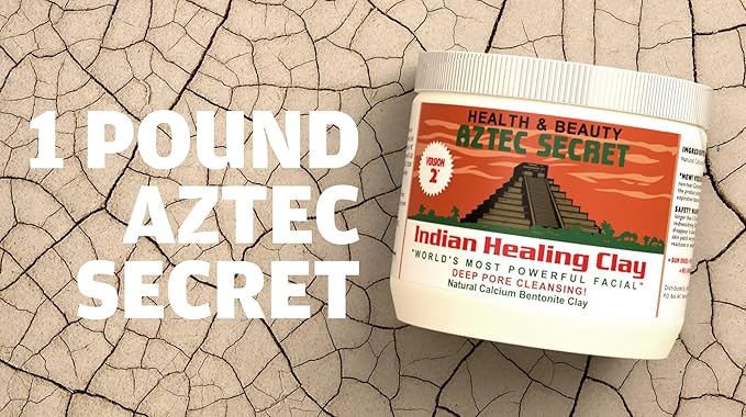 Aztec Secret Clay Premium Mask Set by Etana Beauty – All-In-One Kit Includes 16 oz Indian Healing Clay, 16oz Bragg's Apple Cider Vinegar, Natural Bamboo Bowl, Stir, Scoop, Brush & Tote