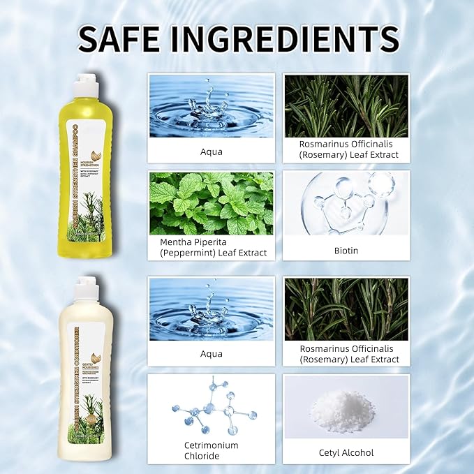 Rosemary Shampoo & Conditioner Set for Hair Growth- Nourish Strengthen Hair, Gentle Formula for Longer, Healthier Hair – 248ml Each (Shampoo + Conditioner)