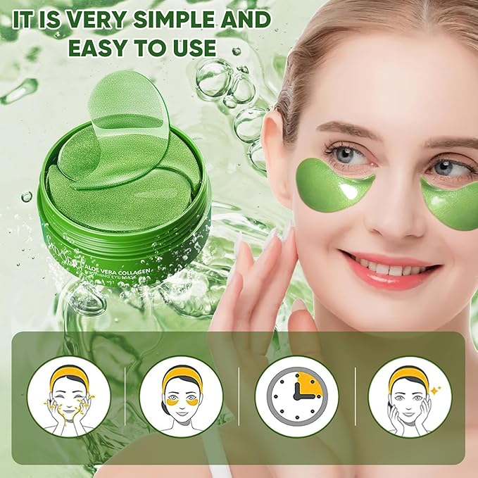 Aero Zen Aloe Vera Eye Mask- 60 PCS Aloe Vera Under Eye Patches-Under Eye Patches for Dark Circles,Eye Puffiness & Dark Circles Treatment,Reduces Wrinkles & Fine Lines,Improves & Firms Eye Skin