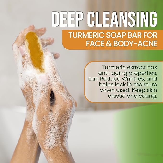 AMVital Turmeric Soap Bar for Face & Body – Handmade Natural Cleanser, Gentle Herbal Skincare for All Skin Types, Face Wash & Body Soap (Pack of 3)
