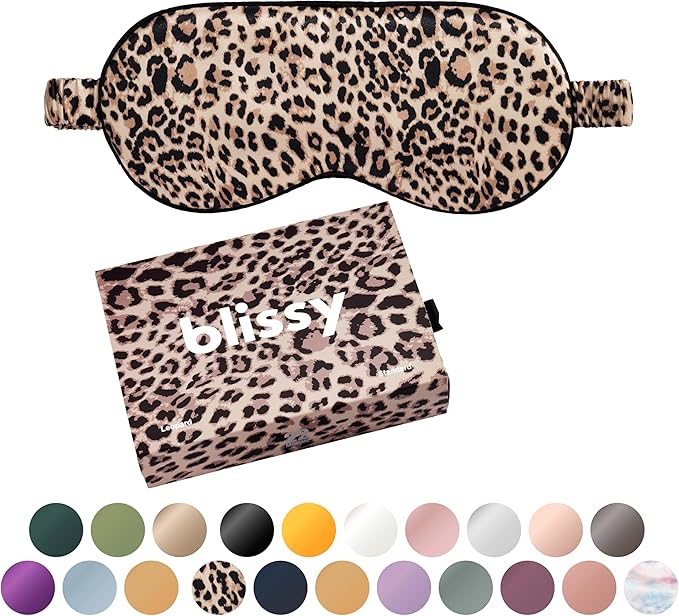 Blissy Silk Sleep Mask - Eye Sleeping Mask for Women & Men for Total Blackout - 100% Pure Mulberry Silk, 22 Momme 6a Fibers - Blindfold Sleep Mask Side Sleeper Eye Cover (Leopard)