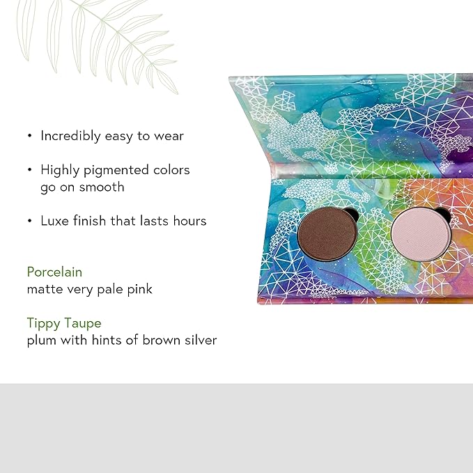 Honeybee Gardens Mini Skinny Duo Eye Shadow Compact in Tippy Taupe and Porcelain, Longlasting, Refillable & Customizable, Vegan, 26mm Pans