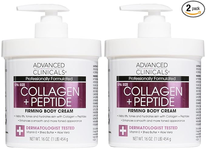 Advanced Clinicals Collagen Peptides Body Lotion & Face Moisturizer | Peptide Infused Collagen Lotion For Women & Men Helps Improve Look Of Crepe Skin, Wrinkles, & Uneven Dry Skin Texture, 2-Pack