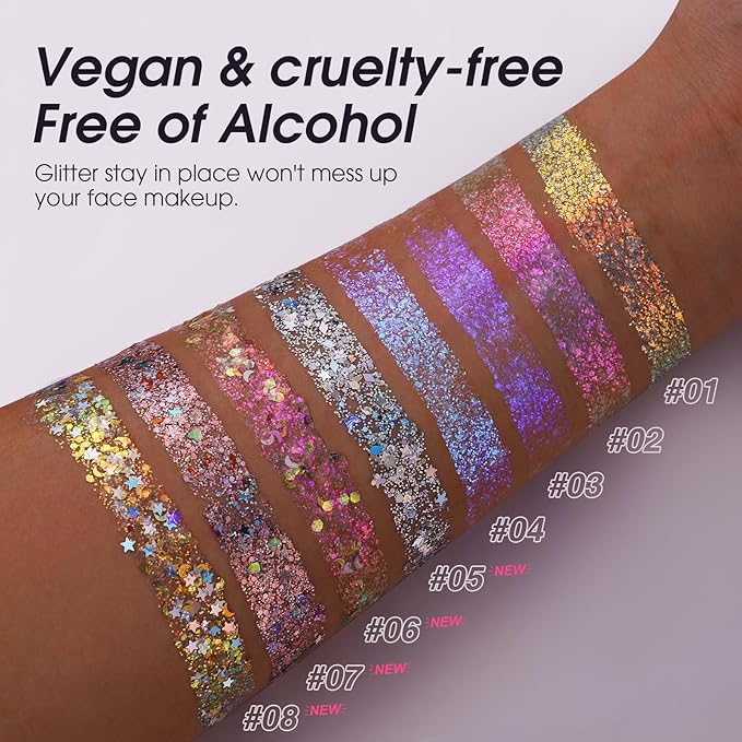 LANGMANNI Holographic Body Glitter Gel for Body, Face, Hair and Lip.Color Changing Glitter Gel Under Light. Vegan & Cruelty Free-1.35 oz (6# Dreamy Galaxy)