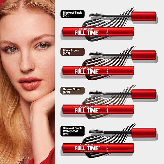 Revlon ColorStay Full Time Mascara, Volumizing Eye Makeup, 24 Hour Wear, Smudge-Proof, Non-Clumping and Flake-Free Formula, 411 Blackest Black, Waterproof