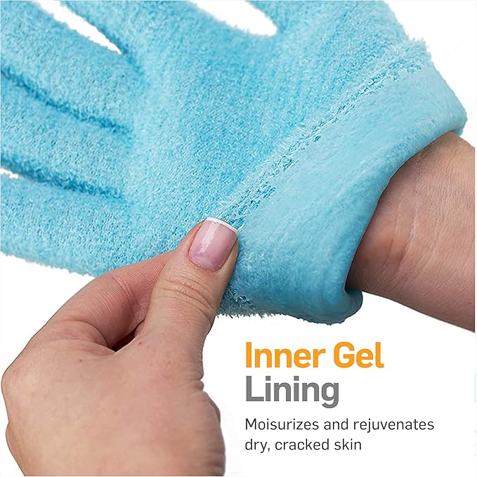 NatraCure Moisturizing Gel Heel Sleeves and Gloves - Aqua (Dry Skin) - For Hands, Fingers, Cuticles, Heels