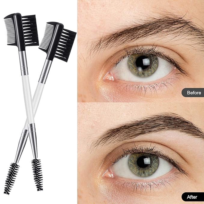 3 Pcs Eyebrow Brush Eyelash comb separator 3 Head Eyelash Shaper and Eyebrow Brush Dual Comb Double Head Makeup Grooming Tool for Women Cosmetic Separating Shaping Brow(White)