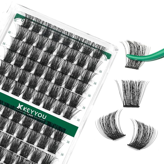Lash Clusters 96pcs Individual Lashes Y04 D Curl 16mm Eyelash Clusters KEYYOU Volume Wispy Lash Extension Soft&Comfortable Easy DIY at Home(Y04,D-16mm)
