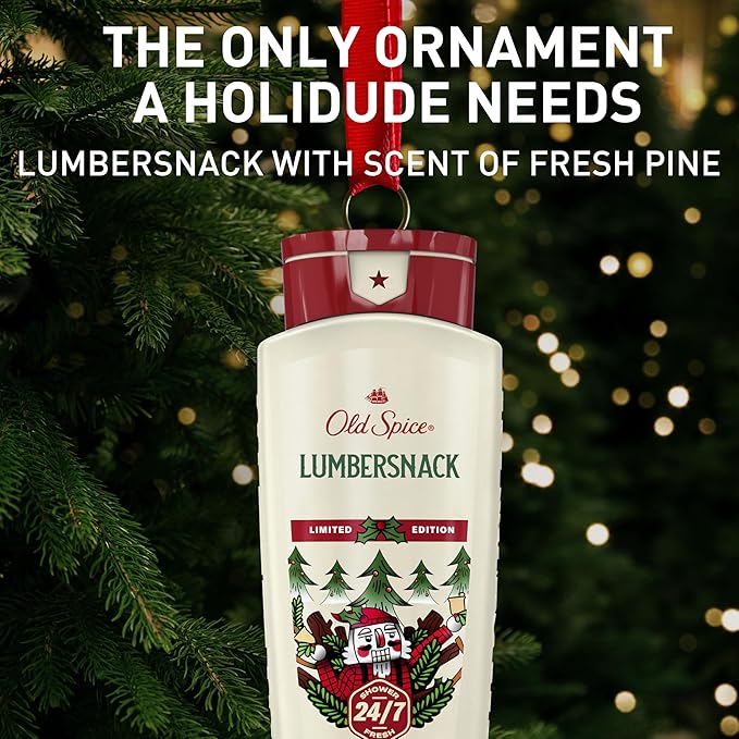 Old Spice Body Wash for Men, Holidudes Holiday Edition, 24/7 Holiday Freshness, Lasting Scent and Rich Lather, Stocking Stuffer, Lumbersnack with Fresh Pine Scent, 16 oz (Pack of 4)