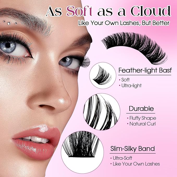 Fluffy Lash Clusters Kit Bulk Packs: Wendy, 560Pcs, 150D, 200D, 200D, 250D, D Curl, 10-18mm Mixed, Thick, Volume, Soft, DIY Eyelash, Individual, Natural, Fake Lashes