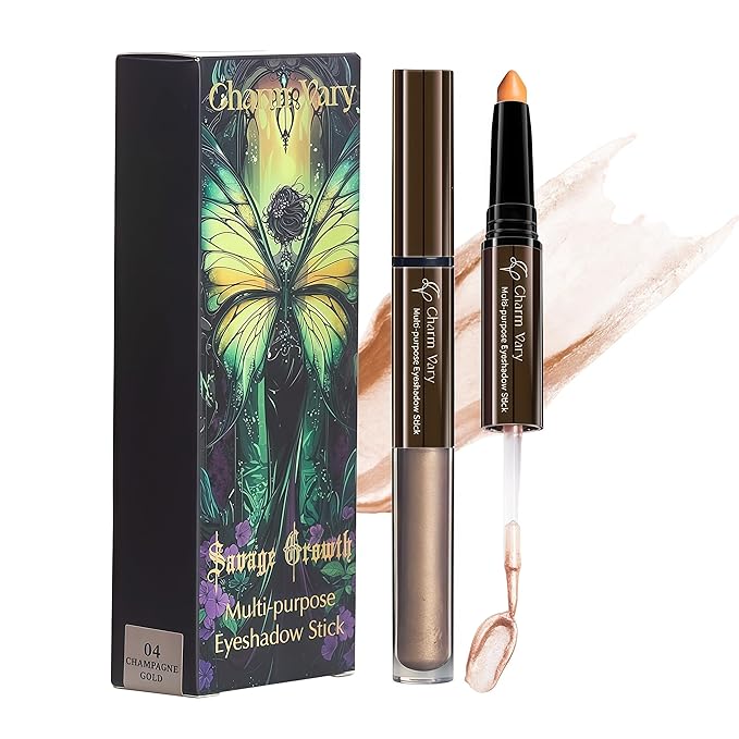2-in-1 Eye Shadow & Liquid Eyeshadow, Waterproof Cream Eye Makeup Crayon Long Lasting Shimmer Glitter Gold Eye Brightener for Mature Women(04 APRICOT)