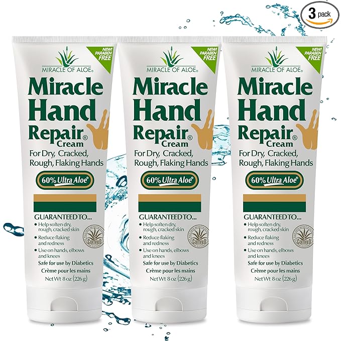 Miracle Hand Repair Cream for Dry Cracked Hands 8 oz Best Healing Hand Cream with 60% Aloe Vera - Non-Greasy Moisturizer for Working Hands - Fast Absorbing Lotion for Extremely Dry Skin (3-Pack)