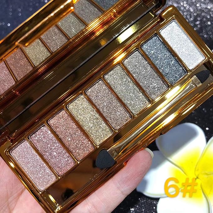 Glitter Eyeshadow Palette, 9 Colors Sparkle Shimmer and Matte Eye Shadow, Highly Pigmented Waterproof Long Lasting Makeup Set (Color 6)