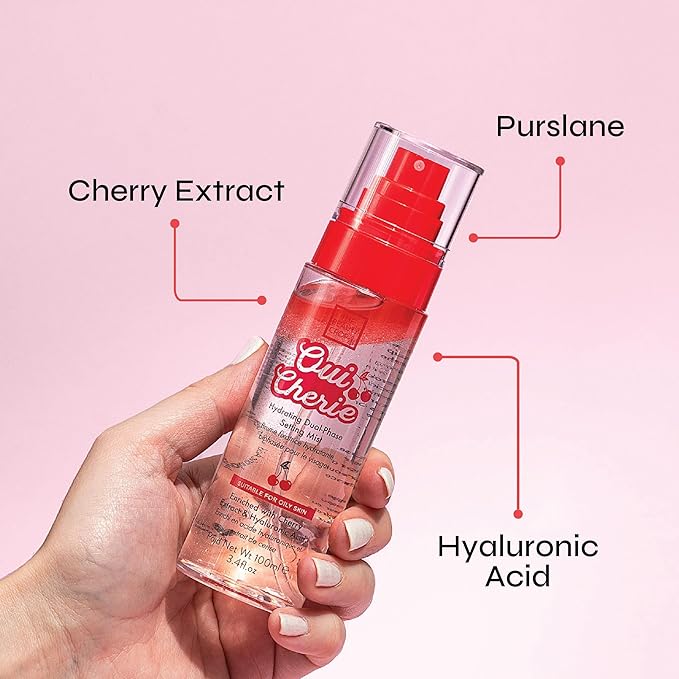 The Beauty Crop Oui Cherie Mist - Hydrating Dual-Phase Setting Spray with Cherry Extract and Hyaluronic Acid, Vegan Friendly - 75 ml