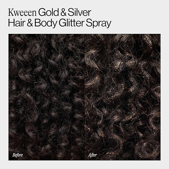 Eva NYC Kweeen Gold Hair and Body Glitter Spray - Ultra Shimmery Gold Glitter for Festivals - Adds Shine + Non-Sticky - Quick Drying Sparkle Spray for Hair and Body - Warm Vanilla Scent - 4.9 oz