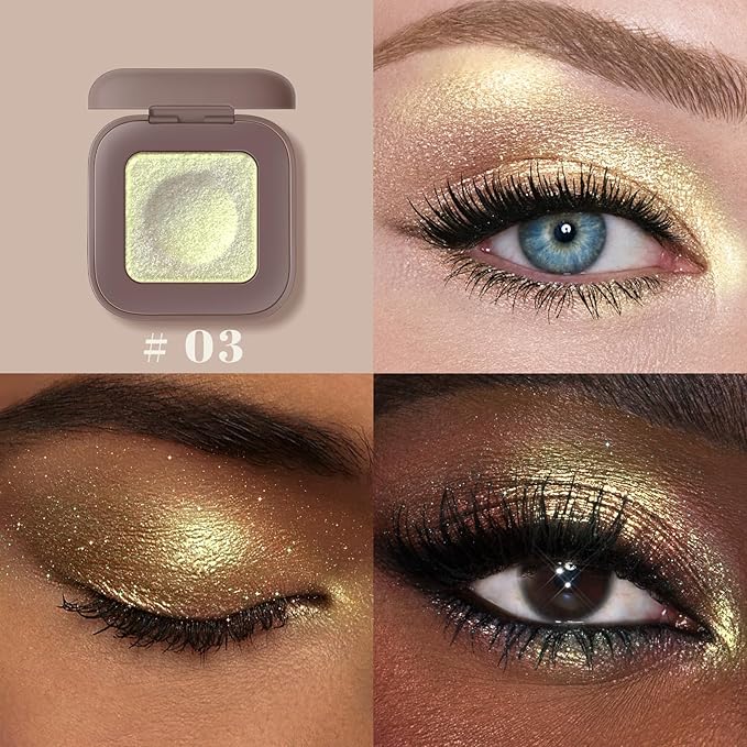 Noerrors Duochrome Champagne Gold Glitter Eyeshadow Palette, Holographic Chameleon Rich Color Shimmer Metallic Eye Shadow, Color Shift Sparkle Eye Brightener Palette Fairy Makeup for Rave Concert#03