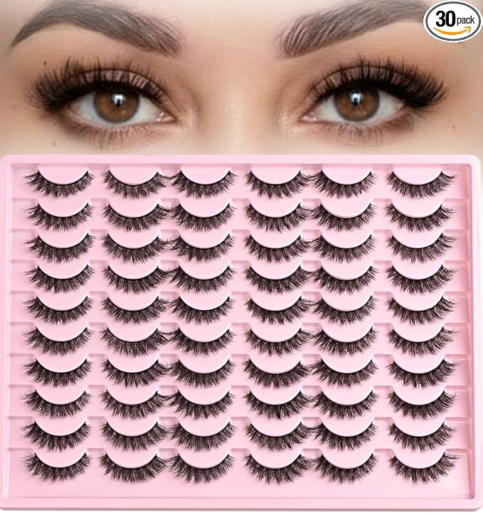 FARRED Lashes Natural False Eyelashes Wispy Fake Lash Strips 30 Pairs Cat Eye Mink Strip Eyelash Short Fluffy Easy Cateye Lashes for Beginners Demi Wispies Eye Lash Natural Looking for Daily Makeup