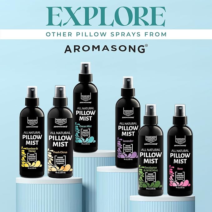 Aromasong Eucalyptus & Wild Mint Pillow Spray - All Natural Calming Linen & Bedtime Mist for Deep Sleep - Aromatherapy Essential Oils for Sleeping