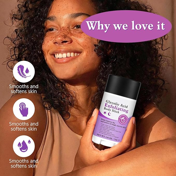 Glycolic Acid Exfoliating Body Stick 75g - 7% AHA + 0.5% BHA & Shea Butter Exfoliating Stick for Rough Skin，Gentle Peel for Arms, Legs & Back