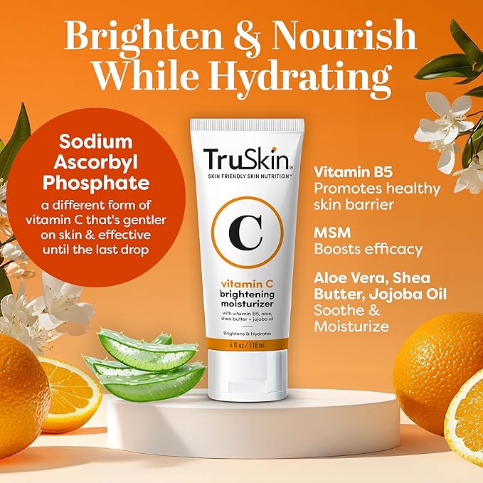 TruSkin Vitamin C Face Cream - Brightening & Hydrating Daily Moisturizer with Vitamin E, B5, Jojoba Oil & Green Tea - Smooth, Radiant-Looking Skin, 2 Fl Oz