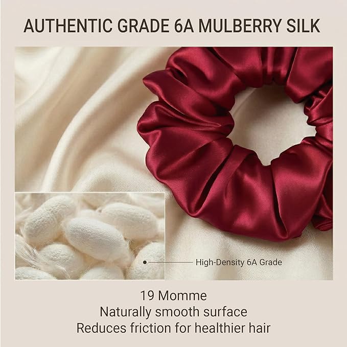 ZLYC 100% Mulberry Silk Hair Tie Scrunchie 19 Momme Gentle Creaseless Dent-Free Ponytail Holder for Women, 6cm Solid Burgundy