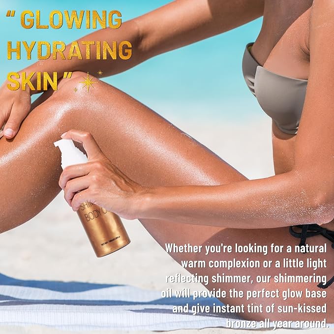 UCANBE Body Shimmer Oil 100ml, Moisturizing Body Glow Glitter Oil, Waterproof Shimmering Luminizer Liquid Illuminator Highlighter, Tinted Shimmer Lotion Glowing Bronzer Makeup(Bronze Gold)