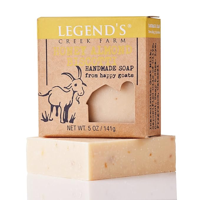 Legend's Creek Farm Goat Milk Soap - Cleansing Moisturizing Bar for Hands and Body - 5 Oz Creamy Lather, Nourishing, Gentle Natural Soap for Sensitive Skin (Honey Almond Biscotti, Pack of 2)
