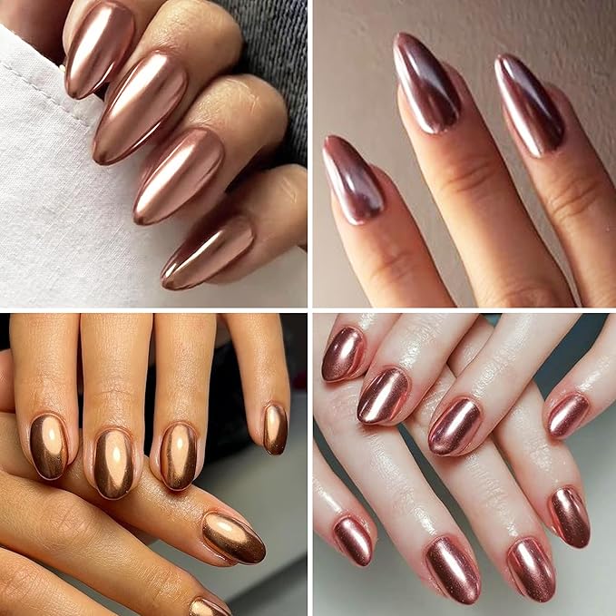 Chrome Nail Powder 6 Colors Metallic Chrome Powder for Nails Brown Bronze Gold Mirror Effect Rubbing Pigment Dust Fall Nail Art Glitter Set for Gel Polish Nail Art Design Manicure Decoration