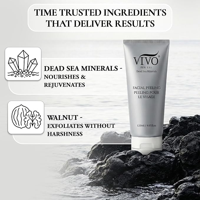 Vivo Per Lei Facial Peeling Gel - Helps Address Dead Skin Buildup - Gentle Exfoliating Gel for Rough, Dry, Sensitive or Mature Skin - Face and Body Scrub - Non Abrasive - 4.05 Fl. Oz. - Pack of 2