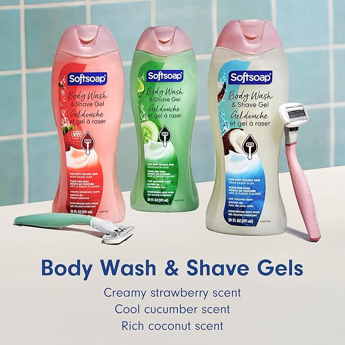 Softsoap Moisturizing Body Wash and Shave Gel, For Softer Feeling Skin, Helps Razor Glide, Rich Coconut Scent, 20 fl oz