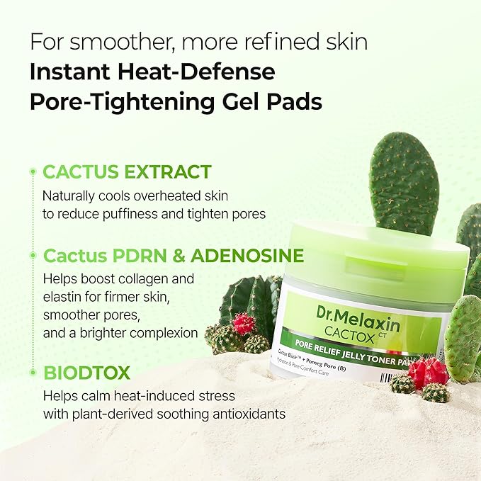 Dr.Melaxin Cactox Pore Relief Jelly Toner Pads – Cooling & De-Puffing Exfoliating Toner Pads for Enlarged Pores & Puffy Skin, Hydrating Korean Toner Pads with Cactus Extract & PHA, 60 Pads (170ml)