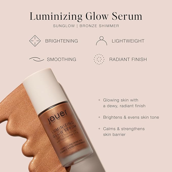Jouer Luminizing Glow Drops Serum with 7% Niacinamide | Mix 2–3 Drops With Moisturizer or Foundation For A Summer Glow, Use With or Without Makeup, 1 fl oz