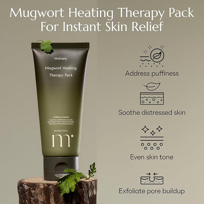 molvany Mugwort Clay Mask for Pores & Sebum Control Heating Wash-Off Mask to Reduce Puffiness & Calm Skin 3.52 oz